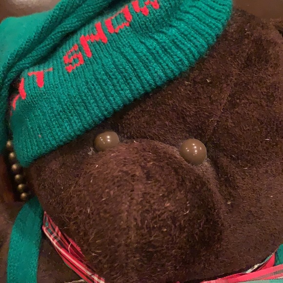 Vintage Suede Teddy Bear with Hat & Sweater Let It Snow ❄️ - Picture 2 of 5